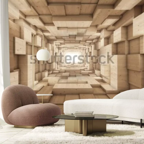 Papier peint  Couloir en bois avec illusion 3D