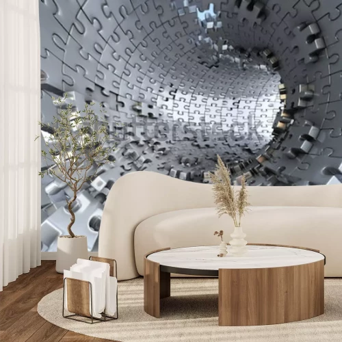 Papier peint  Tunnel de puzzles métalliques avec effet 3D