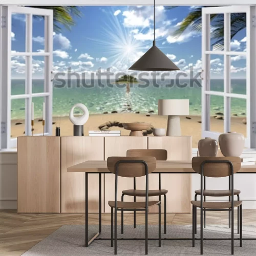 Papier peint  Fenêtre ouverte avec vue sur la mer