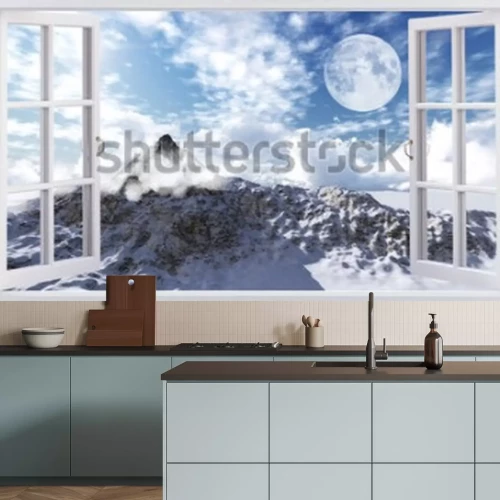 Papier peint  Fenêtre ouverte sur les montagnes