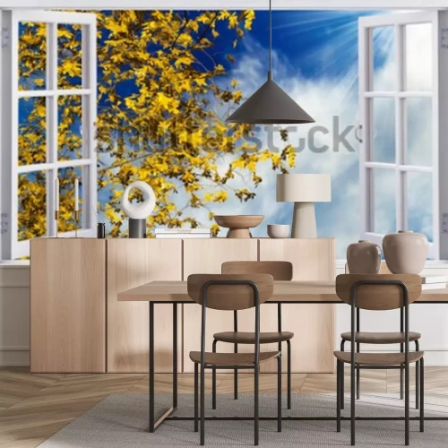 Papier peint  Arbre d'automne à l'extérieur Fenêtre