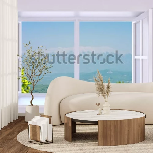 Papier peint  Une fenêtre donnant sur un paysage de montagne