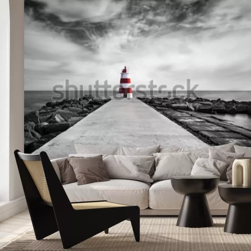 Papier peint  Phare maritime rouge effet 3D