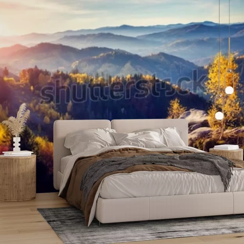 Papier peint  Paysage lever du soleil sur les montagnes