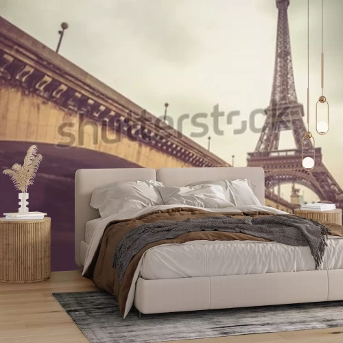 Papier peint  Pont et la Tour Eiffel un jour de pluie