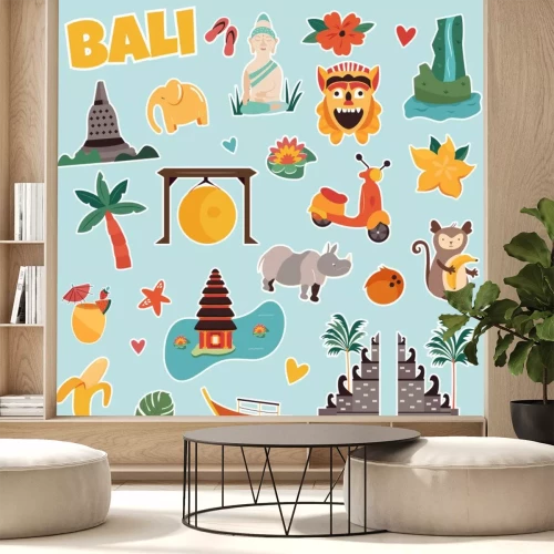 Sticker  Set of stickers with Bali landmarks and elements