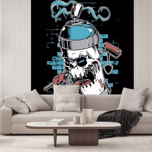 Sticker  Spray paint skull face graffiti cartoon character