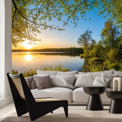 Papier peint  Coucher de soleil sur le lac paysage pittoresque