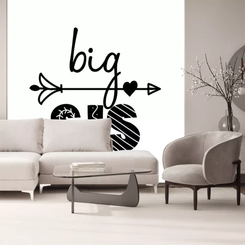 Sticker  Big Sis, big Sister - Scandinavian style illustration text for clothes. Inspirational quote baby shower card, invitation, banner. Kids calligraphy background, lettering typography poster.