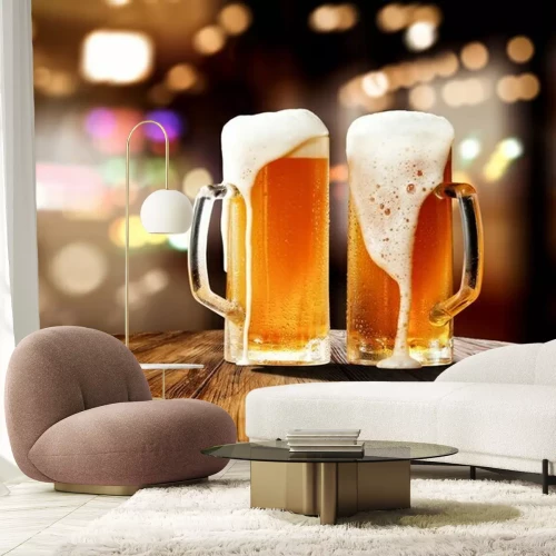 Papier peint  Bière débordant des chopes