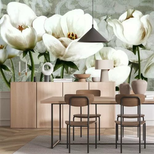 Papier peint  Tulipes blanches abstraites