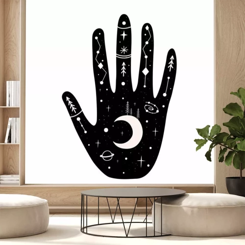 Sticker  Image d'une main noire avec des symboles sur fond blanc