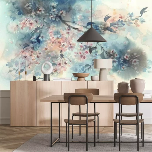 Papier peint  Aquarelle de fleurs de cerisier en fleurs