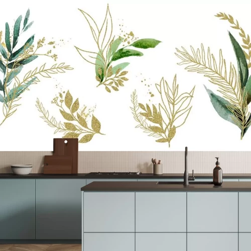 Sticker  Watercolor floral illustration set - green & gold leaf branches, for wedding stationary, greetings, wallpapers, fashion, background. Eucalyptus, olive, green leaves, etc.