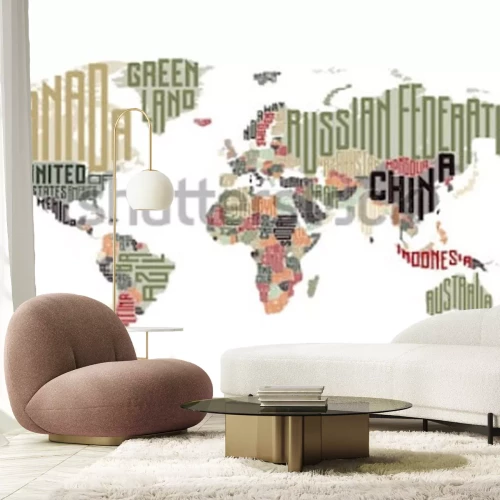 Sticker  Carte du monde faite de noms de pays typographiques. Illustration vectorielle