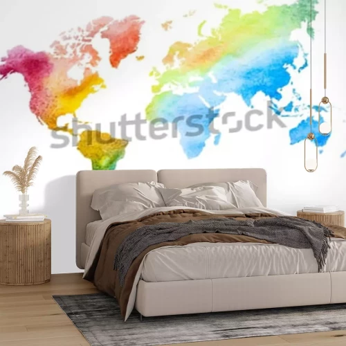 Sticker  carte du monde aquarelle dessiné main isolé sur blanc. Version vectorielle