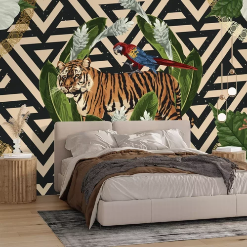 Sticker  Graphiques exotiques avec tigre et perroquet