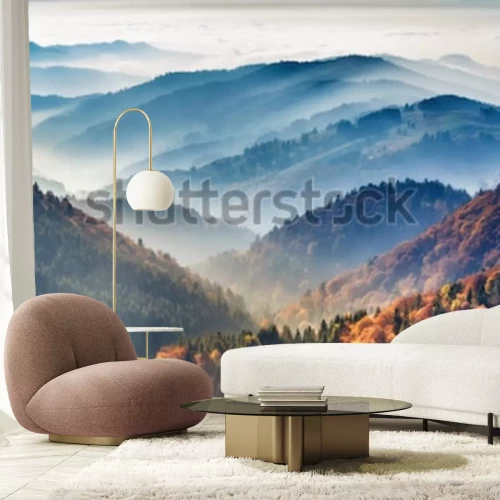 Papier peint  Collines d'automne dans un paysage brumeux