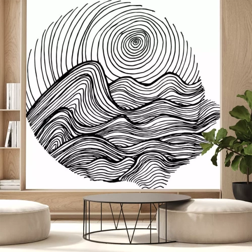 Sticker  Dessin noir et blanc des vagues de la mer agitée