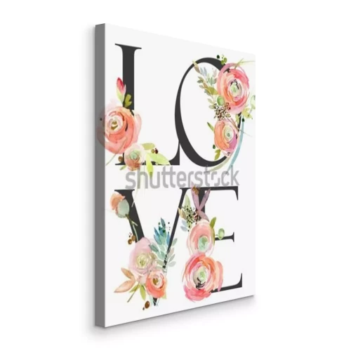 Tableau  Inscription Love avec des fleurs à l'aquarelle