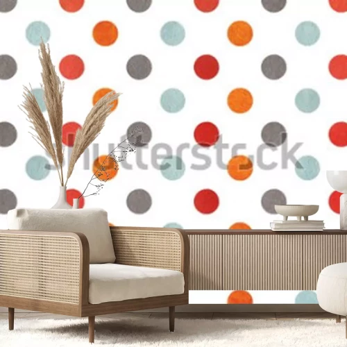 Sticker  Watercolor orange, blue, red and grey polka dot background. Texture with colorful polka dots for scrapbooks, wedding, party or baby shower invitations.
