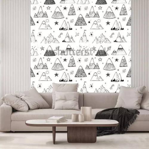 Sticker  Seamless pattern with mountains and stars. Can be used for wallpaper, pattern fills, textile, web page background, surface textures