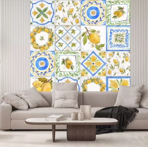 Sticker  Mosaïque carrelée avec olives et fleurs