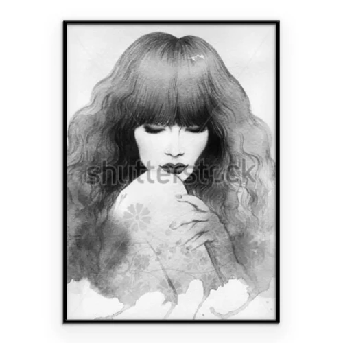 Poster  Portrait d'une femme aux longs cheveux ondulés