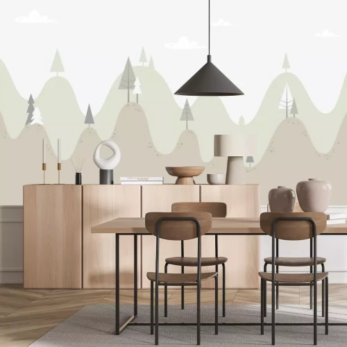 Sticker  Paysage de collines avec des arbres conifères