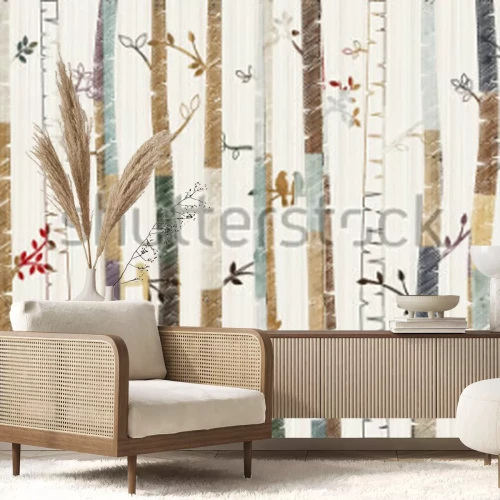 Sticker  Une illustration féerique d'une forêt de bouleaux pour les enfants