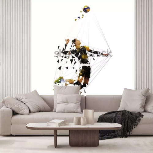Sticker  Volleyball player serving ball, polygonal vector illustration
