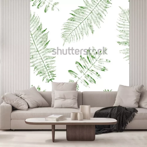 Sticker  Leaves of mountain ash and fern. Seamless pattern with leaf prints. Vector illustration.