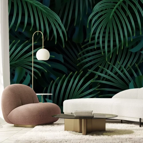 Papier peint  Motif tropical avec des feuilles vertes de plantes exotiques