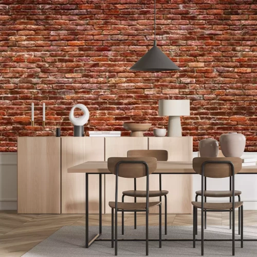 Papier peint  Mur de briques tons rouges