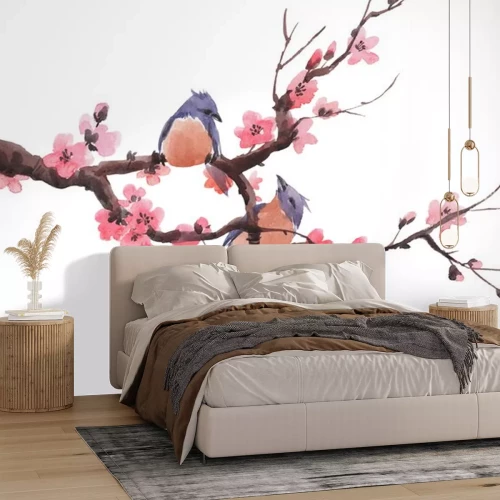 Sticker  Deux oiseaux sur une branche d'arbre