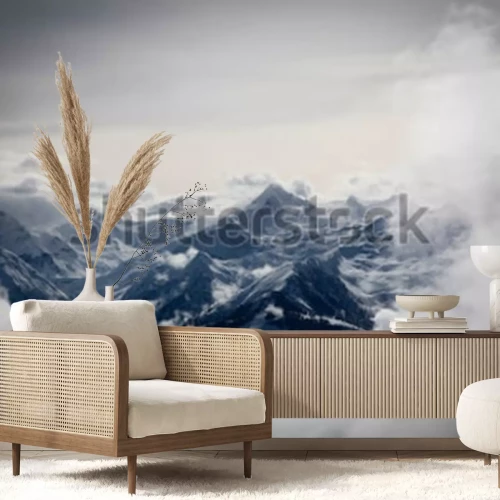 Papier peint  Montagnes dans les nuages blancs