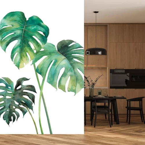 Papier peint  Feuilles de Monstera peintes à l'aquarelle