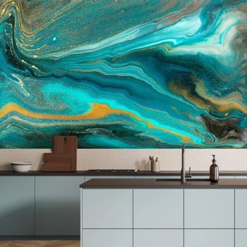 Papier peint  Vagues turquoise et marbre lisse