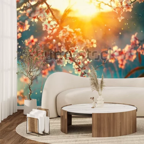 Papier peint  Fleurs et rayons de soleil