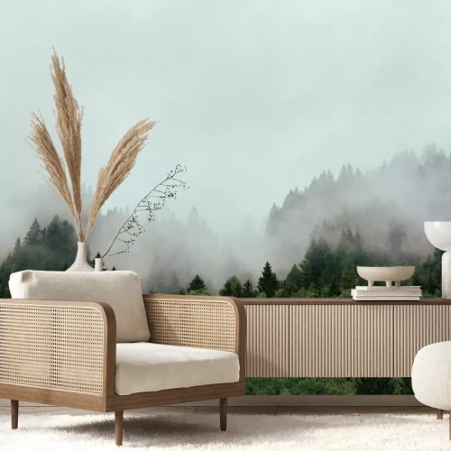 Papier peint  Forêt d'automne enveloppée de brume