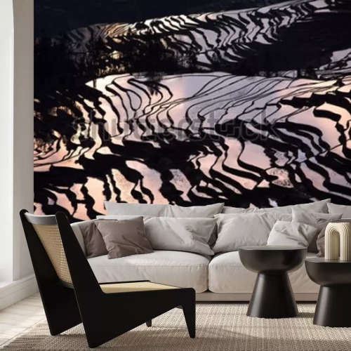 Papier peint  Coucher de soleil se reflétant sur le champ