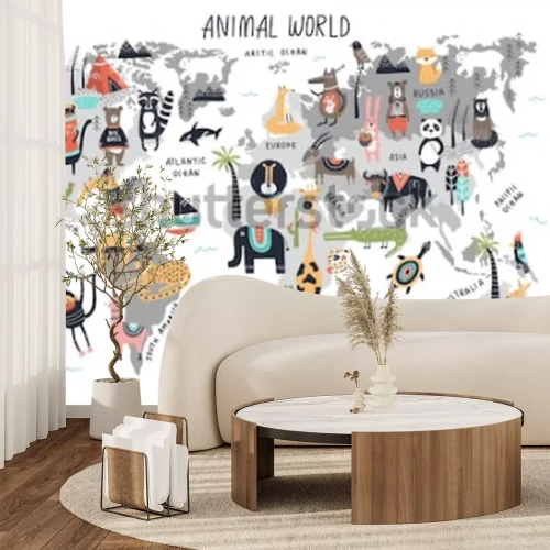 Papier peint  Carte du monde avec des animaux