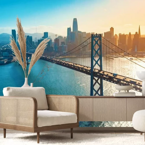 Papier peint  Pont de San Francisco la ville en arrière-plan
