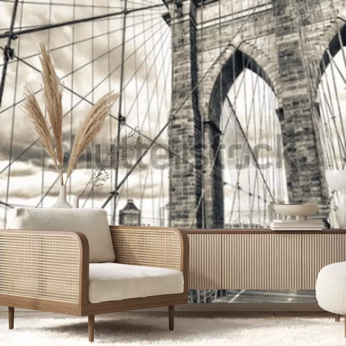 Papier peint  Magnificent structure of Brooklyn Bridge with sunset sky - NYC.