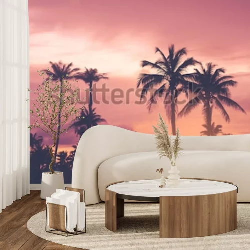 Papier peint  Palmiers tropicaux au coucher du soleil