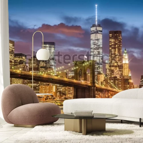 Papier peint  Brooklyn Bridge at twilight time, New York City, USA