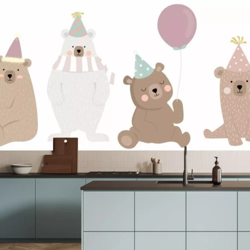 Sticker  Cute bear character with friend. Vector illustration for birthday invitation,postcard and sticker