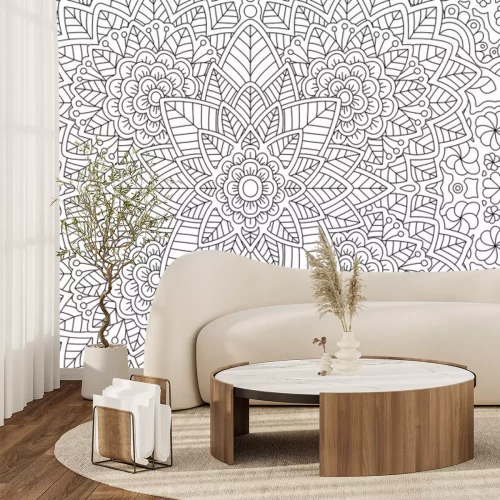 Sticker  Graphiques de fleurs en noir et blanc ressemblant à un mandala