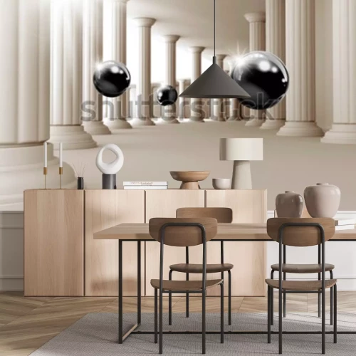 Papier peint  Sphères et colonnes effet de profondeur 3D