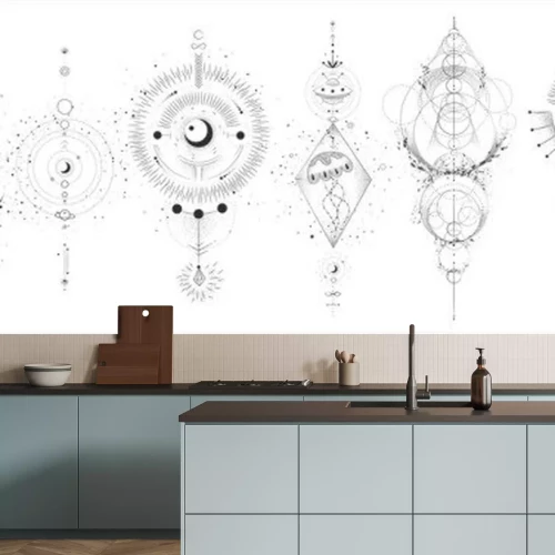 Sticker  Dessin des phases en noir et blanc du graphique ornemental de la lune